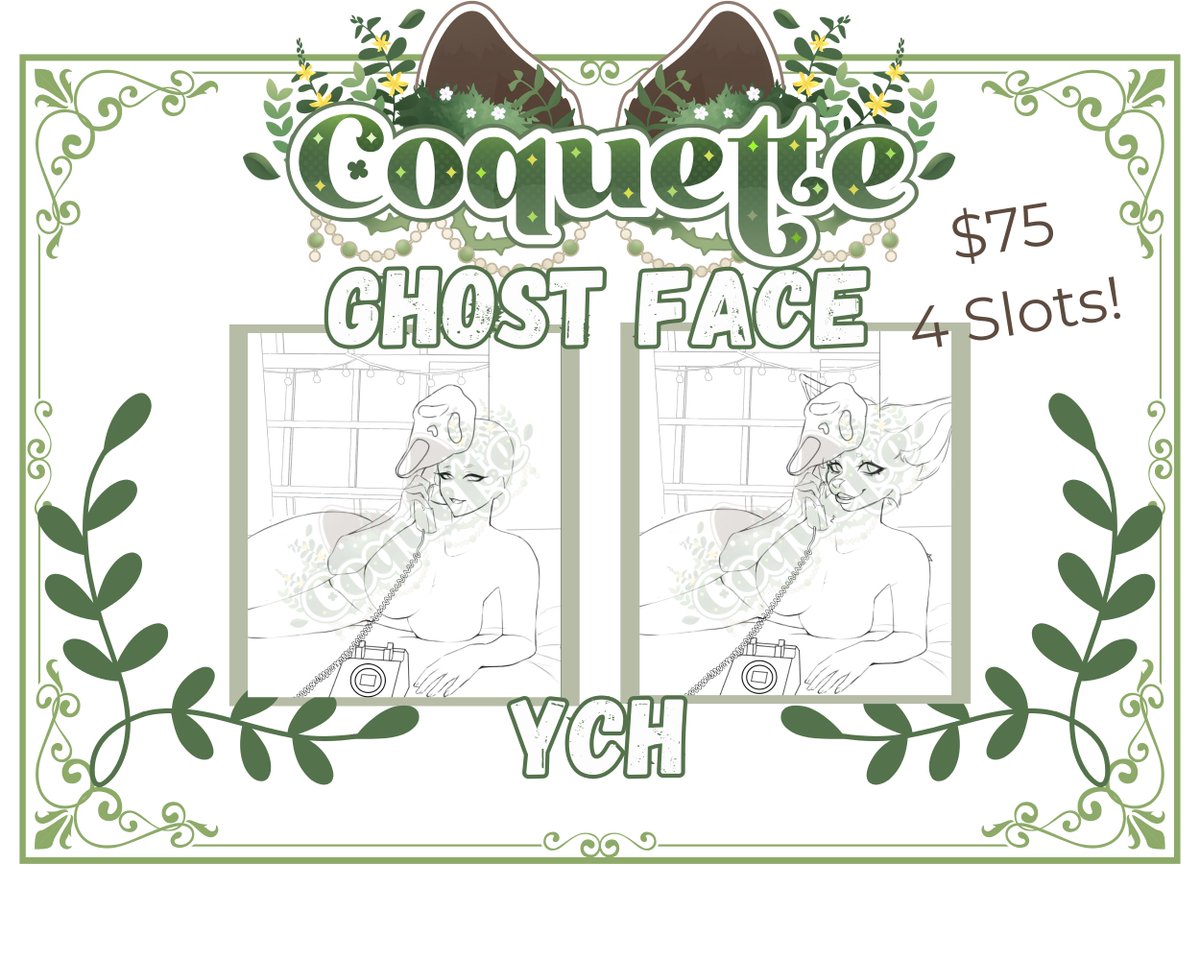 CoquetteVT's tweet photo. Making a Ghost face YCH Customizable per slot!   
4 slots available - $75
-Fully colored and rendered!
Comes with NSFW Addon for - $15
Furry version also available!    
please comment down below if interested!  ETA depending on characters and addons  #YCH #ychcommission #art https://t.co/yOFEyer0HH