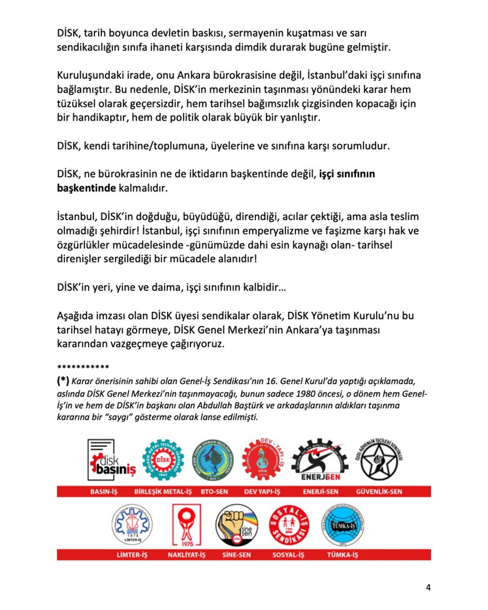 🔴Sadece taşınma değil, bu bir yön değişimi: DİSK’in Ankara’ya taşınma kararı tüzüksel, tarihsel ve sınıfsal bir çelişkidir! 

📌DİSK, kendi tarihine/toplumuna, üyelerine ve sınıfına karşı sorumludur. Bürokrasinin, iktidarın başkentinde değil; işçi sınıfının başkentinde