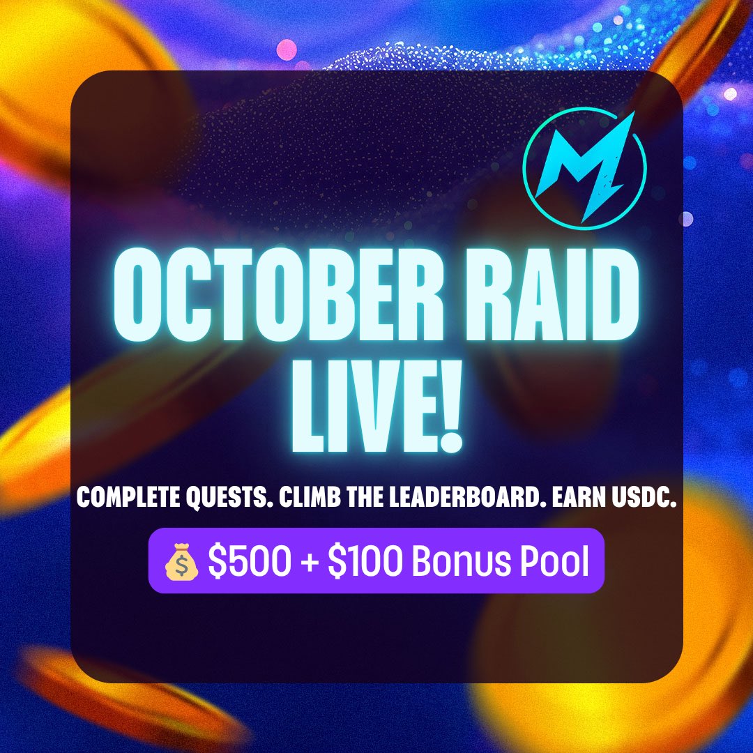 Joe_web3_'s tweet image. ⚡ META RAIDERS x JOE ⚡

💰 Earn crypto while having fun online!
Join the October Raid by Meta Raiders — complete simple quests, climb the leaderboard, and share in a $500 + $100 bonus pool in USDC.

🧭 Step 1: Follow Meta Raiders on X: x.com/MetaRaiders_

🧩 Step 2: Join…