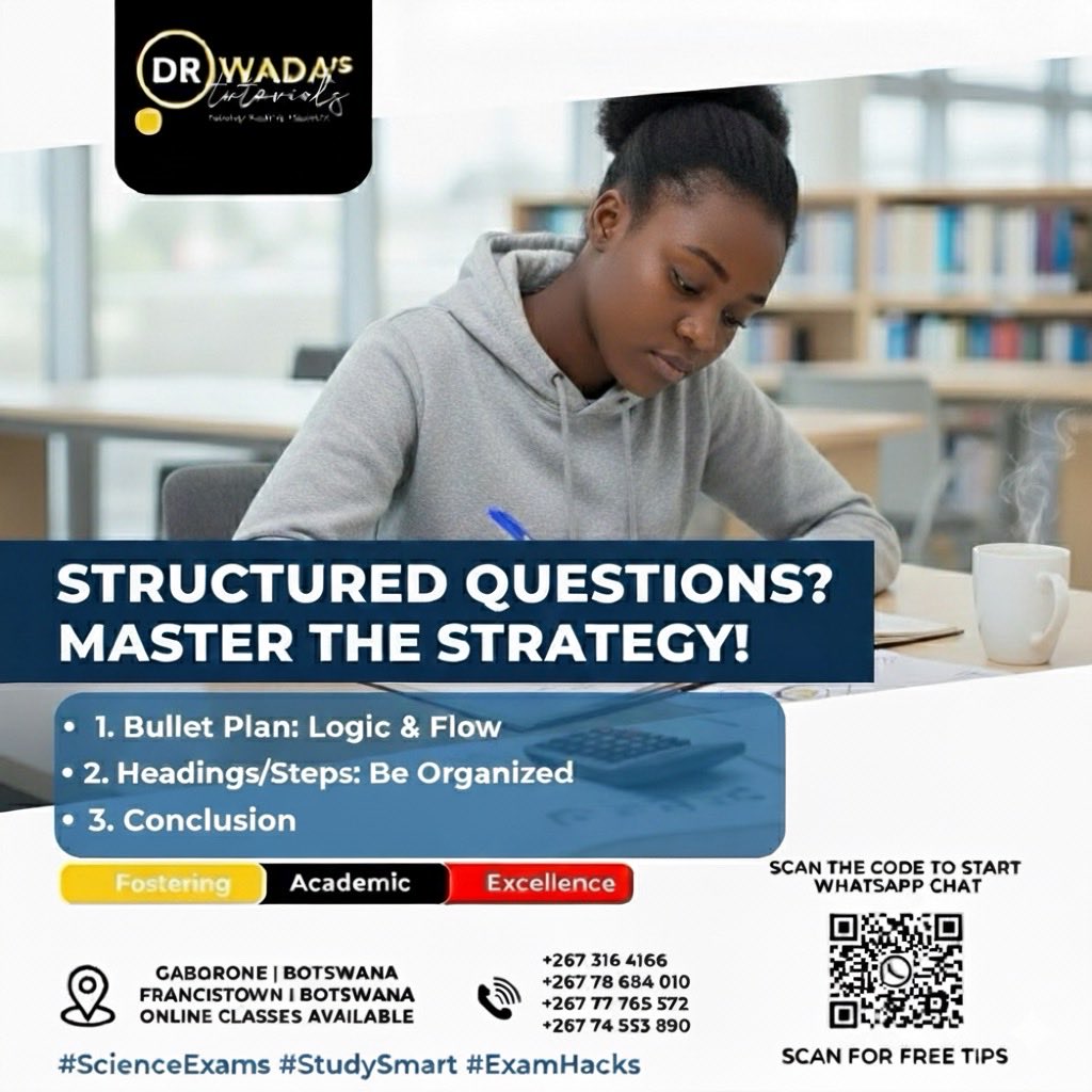 DrWada_tutorial's tweet image. Science Exam Struggle? STRATEGY is everything:
1. ⏰Time/Marks: Prioritize high-point Qs.
2. 🧠Brain Dump: Write formulas immediately.
3. 📝Show Work: Get partial credit (units \checkmark).
4. Stuck? Skip & Return! Build momentum.
#ExamHacks #ScienceTips