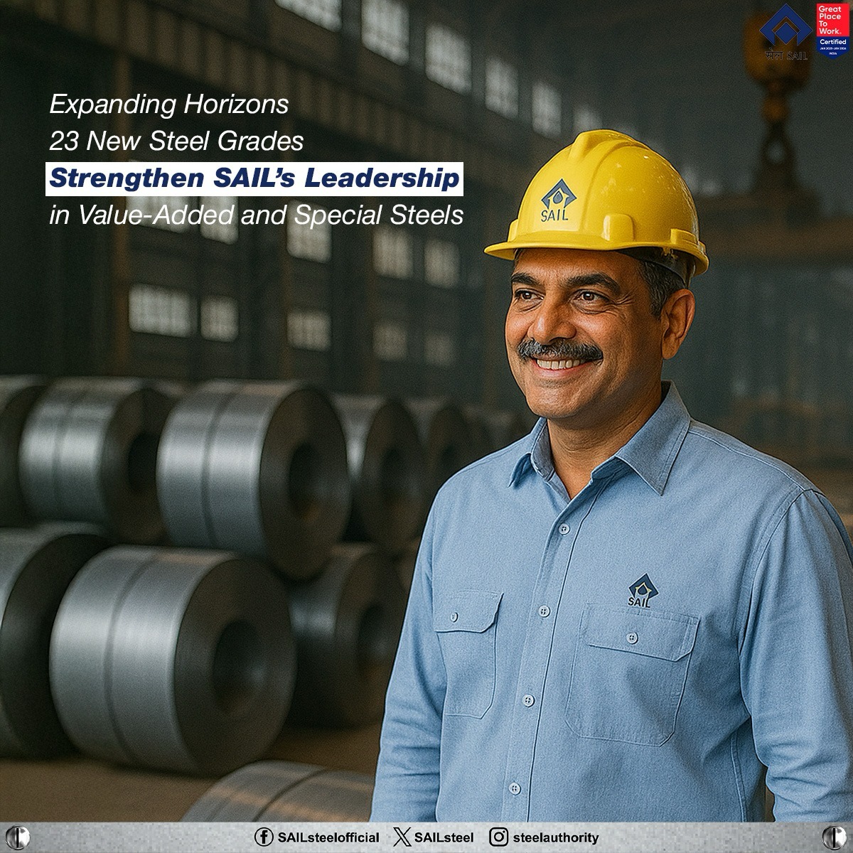 SAILsteel's tweet photo. With advance offerings, SAIL reinforces its position in value-added and special steels, driving innovation, meeting diverse industry needs and fuelling India’s growth with strength and reliability.
#SAIL #SAILSteel #SpecialSteel #ValueAddedSteel #Innovation #IndustrialGrowth https://t.co/TbVM87Om9H