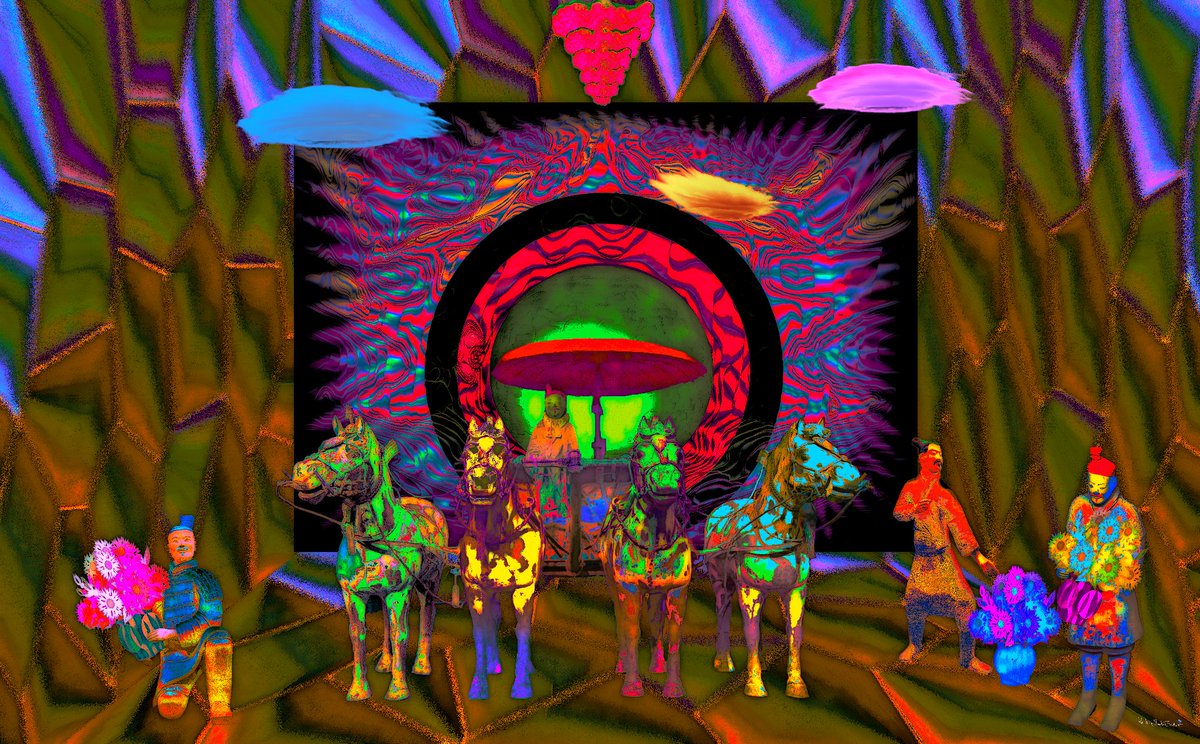 KrisztinaHB's tweet photo. This exhibition of Qin Shi Huang  and his life moved me so deeply during my time in China that I felt compelled to begin this collage right away.

@ChinaShowcase 
#KrisztinaHB #artist #kunterbunt #collge #artist #digitalarat #China #SpiritualJourney #love #light #horses #horselover #ILYJS