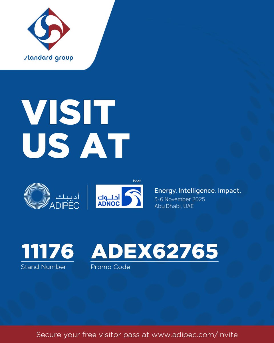 📍 Join us at #ADIPEC2025 — Hall 11 | Stand 11176
Standard Group brings 40+ years of engineering excellence to the UAE &amp; beyond.
From pumps to compressors, we deliver tailored industrial solutions.
🗓️ Nov 3–6 | ADNEC Abu Dhabi
🔗 adipec.com/invite
#OilAndGasUAE #PumpsUAE