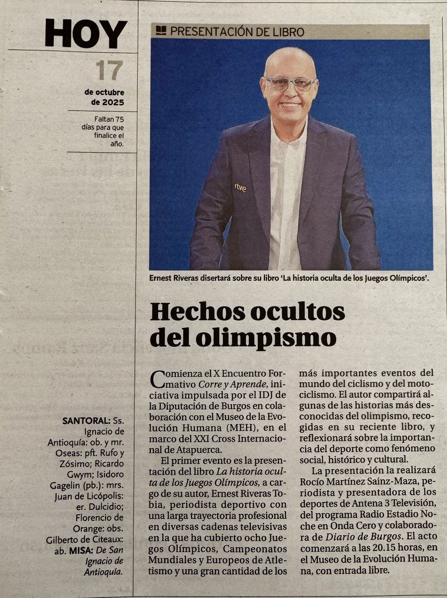 ¡Llegó el día! Hoy a las 20h15, en el <a href="/museoevolucion/">MuseoEvoluciónHumana</a> de Burgos, charla presentación de mi libro, “La Historia Oculta de los Juegos Olímpicos”, moderada por <a href="/rocio_burgos/">Rocío Martínez</a>. Si estáis por aquí, acercaos. No hace falta que compréis el libro. Pero pasaremos un buen rato hablando de
