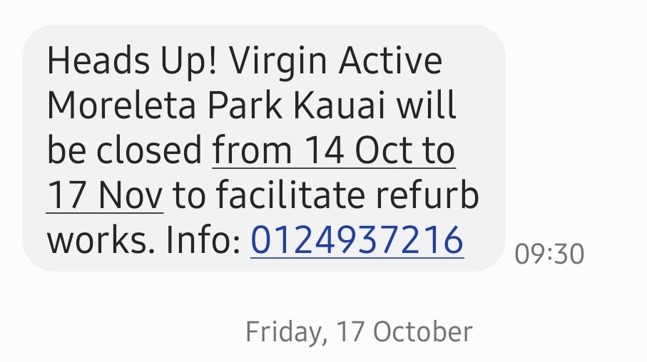 #Virginactive pathetic service. Were training at 50% ready gyms but expected to pay full price. It's time to join #PlanetFitness