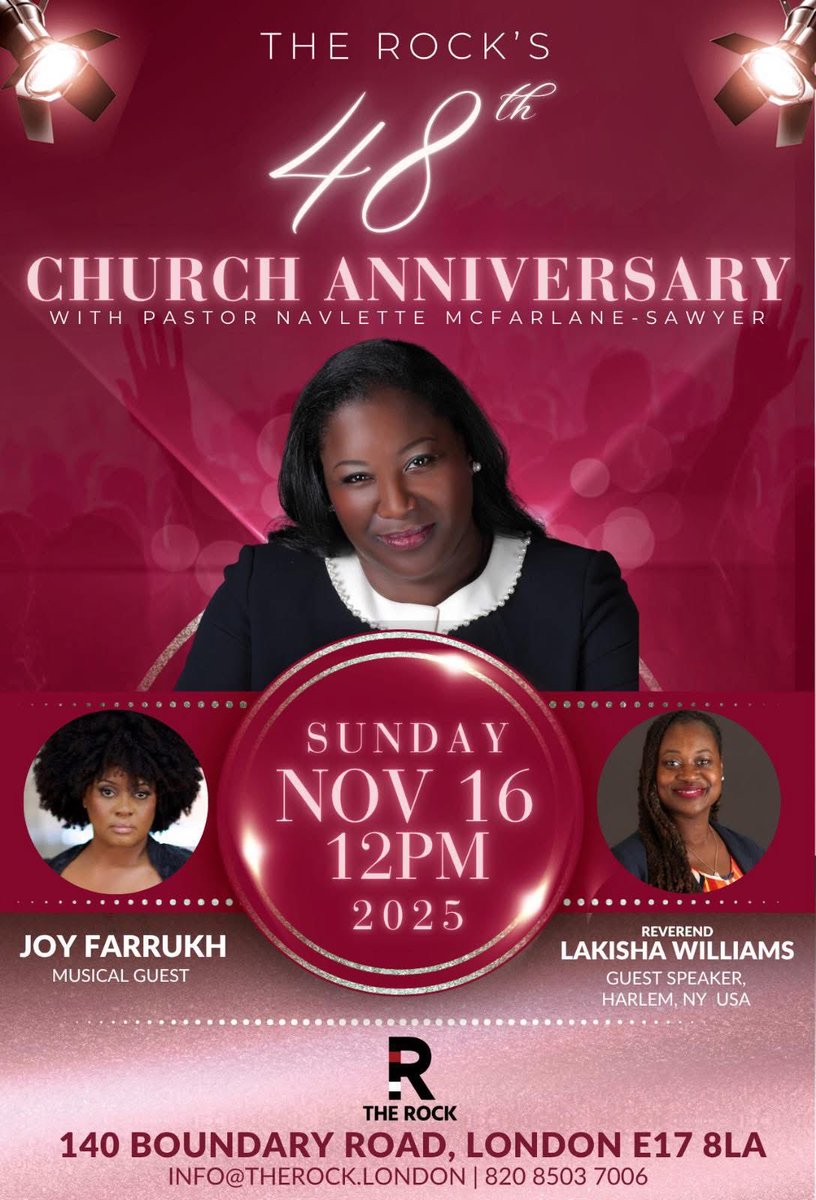 I’m coming back to the UK 🇬🇧 Meet me at The Rock Church in London on 16 November as we celebrate my sister, Pastor Navlette McFarlane-Sawyer &amp; The Rock’s 48th Anniversary.