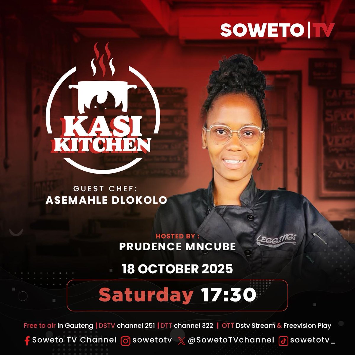 SowetoTVchannel's tweet photo. π₯ TOMORROW on #KasiKitchen!
Chef Asemahle Dlokolo serves township flavours with flair β hosted by Prudence Mncube π³π₯
π
18 October 2025
π 17:30
πΊFree to air in Gauteng | DStv Channel 251 | DTT Channel 322 | OTT (DStv Stream & Freevision Play)
#SowetoTV #FoodShow https://t.co/PHzavYAoyx