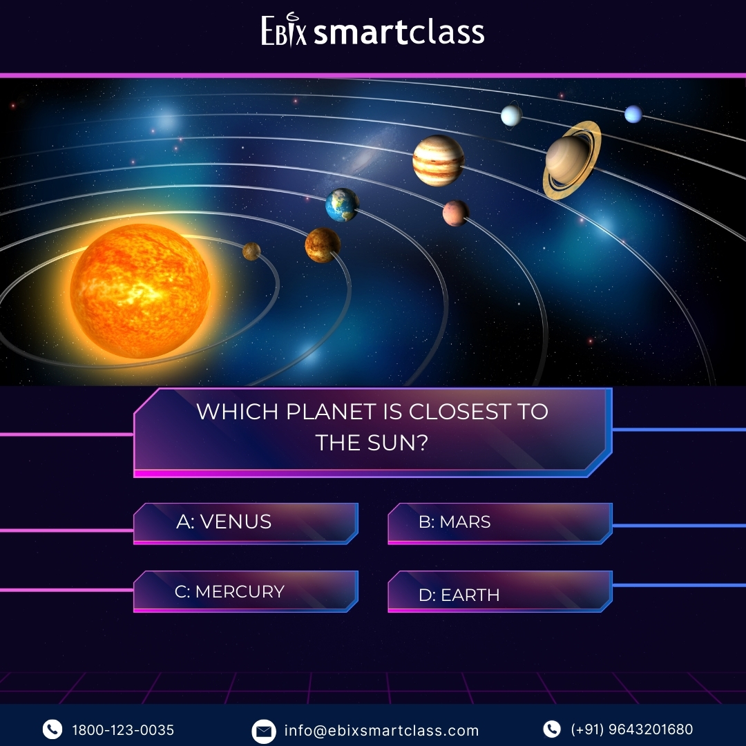 Ebix_Smartclass's tweet image. Learning is fun when curiosity leads the way!

Which planet is closest to the Sun? Comment your answer below ⬇️

[ebix smartclass, ebix, planets, science, digitallearning]
#ebixsmartclass #sciencequiz #futureoflearning #digitallearning #smarteducation
