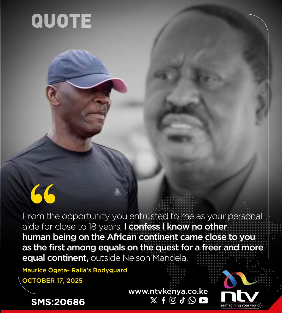 NTV Kenya (@ntvkenya) on Twitter photo Maurice Ogeta: From the opportunity you entrusted to me as your personal aide for close to 18 years, I confess I know no other human being on the African continent came close to you as the first among equals on the quest for a freer and more equal continent, outside Nelson Maurice Ogeta: From the opportunity you entrusted to me as your personal aide for close to 18 years, I confess I know no other human being on the African continent came close to you as the first among equals on the quest for a freer and more equal continent, outside Nelson