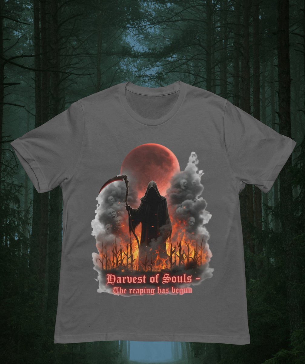 The Reaper walks again 🌕🔥
 “Harvest of Souls” — a cinematic dark art piece for those who hear the whispers in the wind.
👁️‍🗨️ Available now on TeePublic.👇
🔗teepublic.com/t-shirt/819026…
#Halloween #HorrorArt #GrimReaper #DarkAesthetic