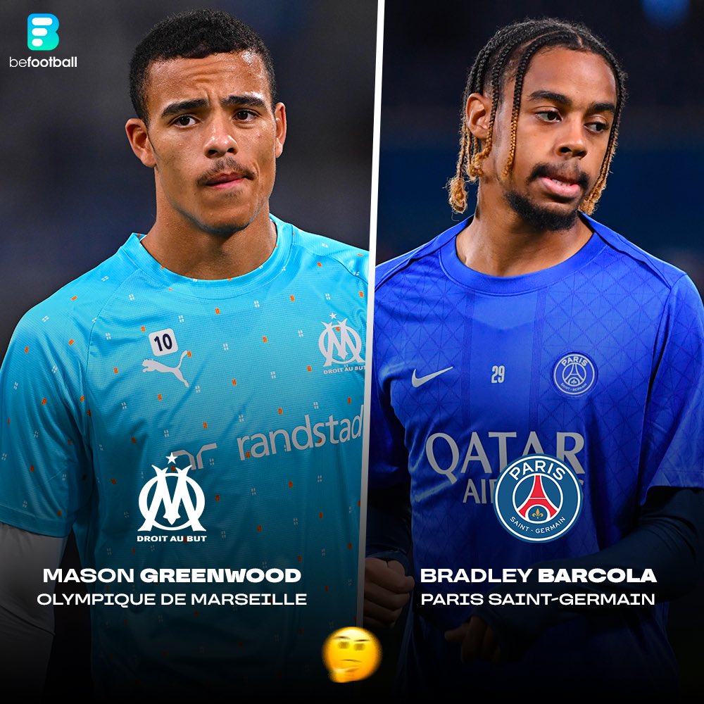 La question 𝗙𝗔𝗜𝗧 𝗗𝗘́𝗕𝗔𝗧 une nouvelle fois sur X :

Qui est le plus fort entre Mason Greenwood 🏴󠁧󠁢󠁥󠁮󠁧󠁿 et Bradley Barcola 🇫🇷 ? 🤔

On attend vos arguments 👀