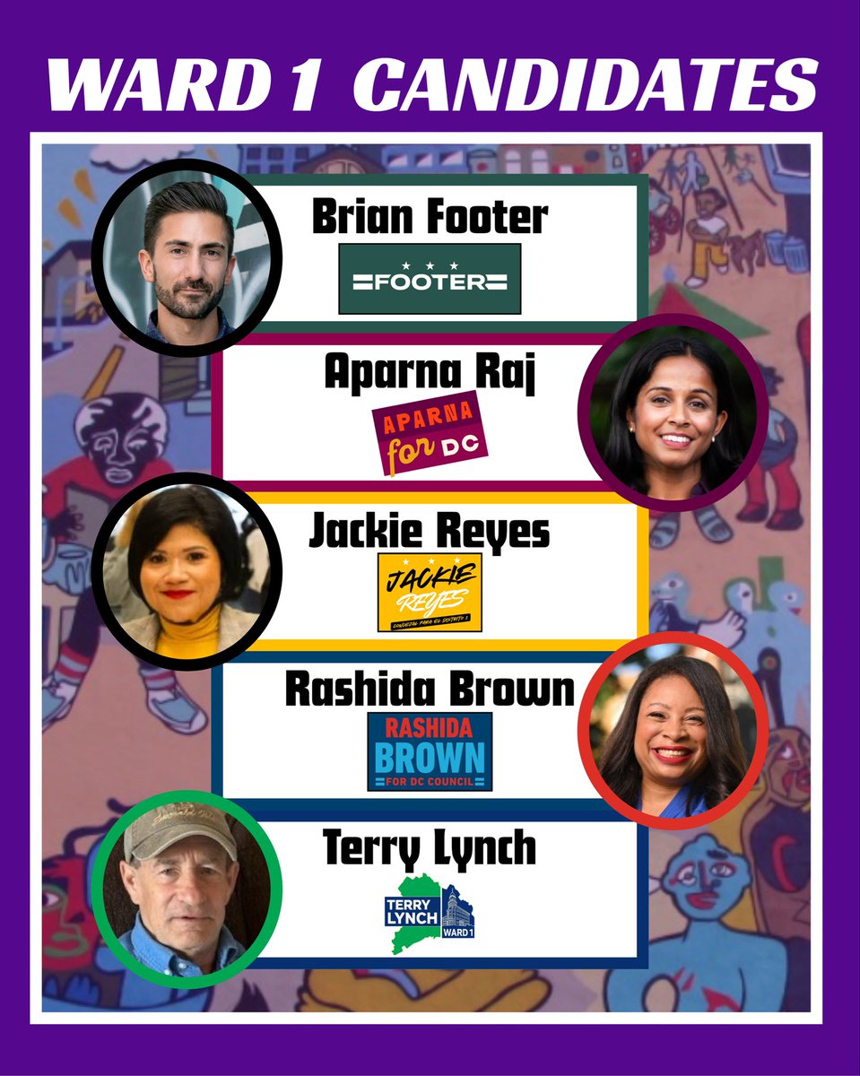 Updates in the Ward 1 Council race include new candidates and Oct. campaign finance reports showing that candidates have collectively raised $133k from more than 1,700 contributors. Ballots drop in 206 days!
Brian Footer, Aparna Raj, Jackie Reyes, Rashida Brown, and Terry Lynch