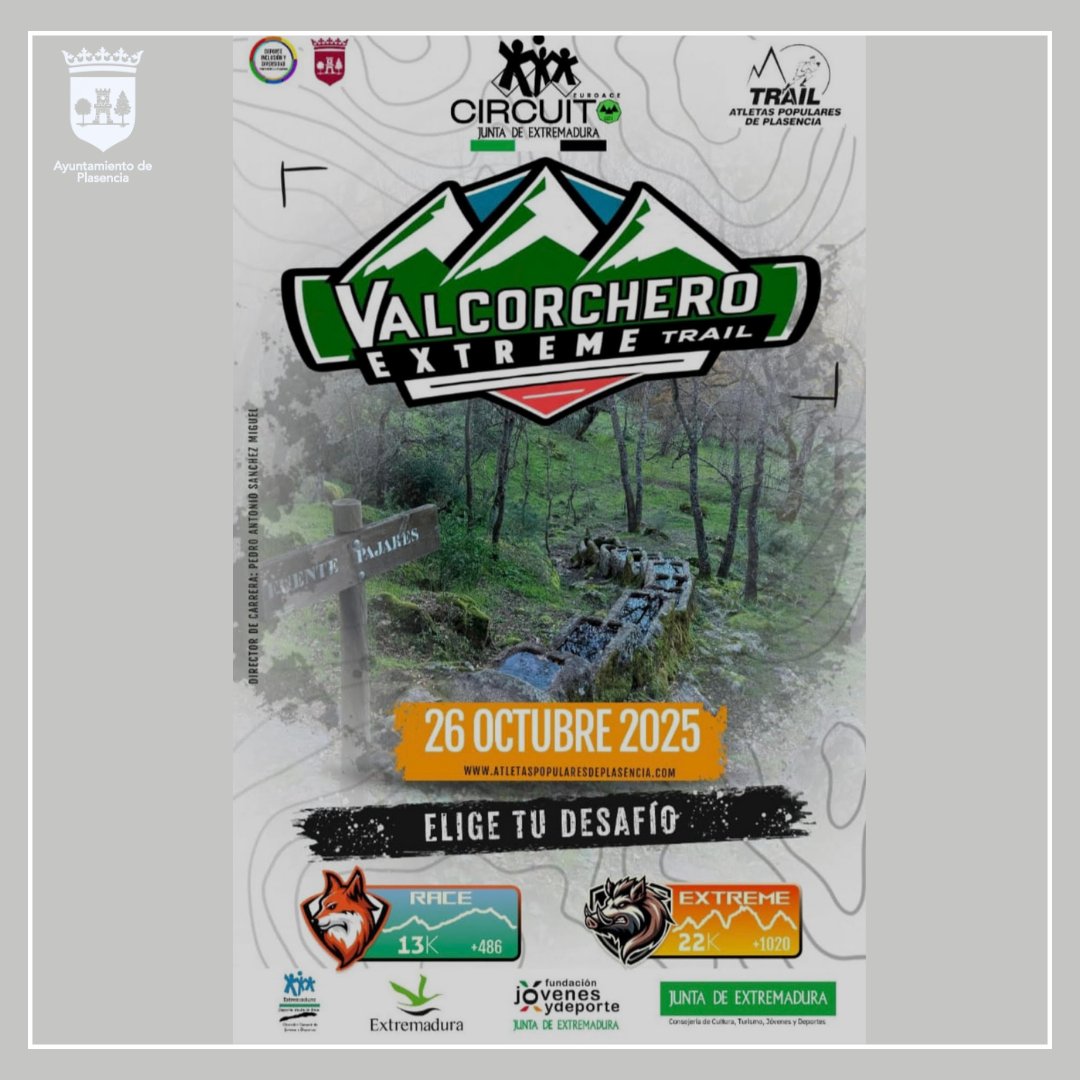 🏃‍♀️ El domingo 26/10 llega el #ValcorcheroExtremeRail, con más de 300 corredores en su primera edición.
📍 Entorno natural de #Valcorchero
⏰ Extreme 9:30 | Race 10:00
🎽 Salida y meta en La Bombonera
💬 “Plasencia se merecía una prueba así”, destaca <a href="/isablanco7/">ISA BLANCO</a> 
#TrailRunning