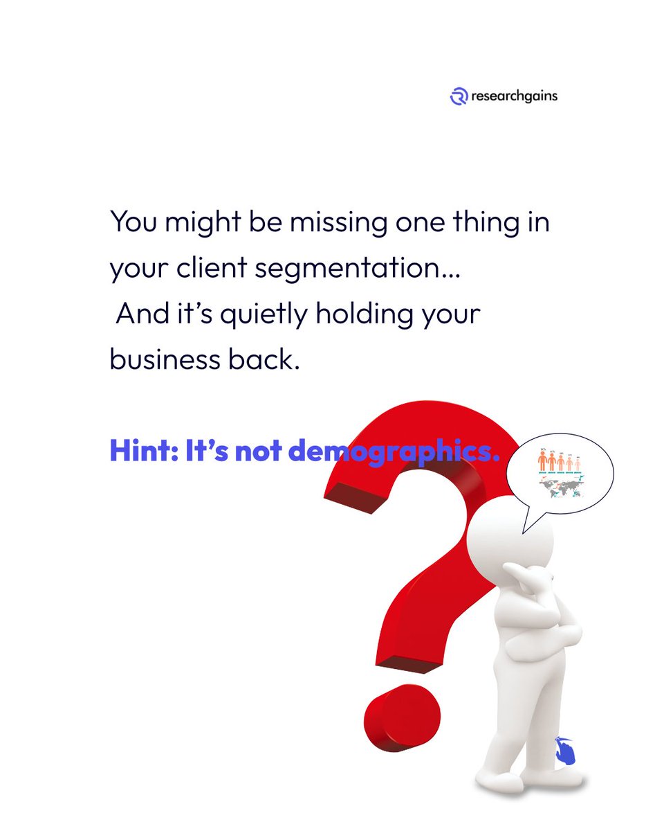 ResearchGains's tweet image. Client segmentation is not enough.
Real growth lies in collecting localized, high-quality data not generic demographics.
Because when you understand how and why people buy, your marketing stops guessing and starts winning.
#ClientSegmentation
#MarketResearch