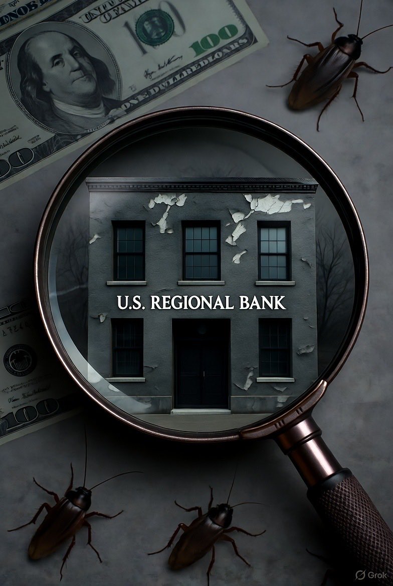 Dean_TradingLab's tweet photo. Credit “cockroaches” resurface in U.S. regional banks — Zions and Western Alliance reveal fraud-linked loan losses, reviving SVB-era anxiety.
Bitunix Analyst: Isolated incidents rarely stay isolated — the cracks in U.S. credit quality are quietly spreading. https://t.co/yzZiPZp6U7