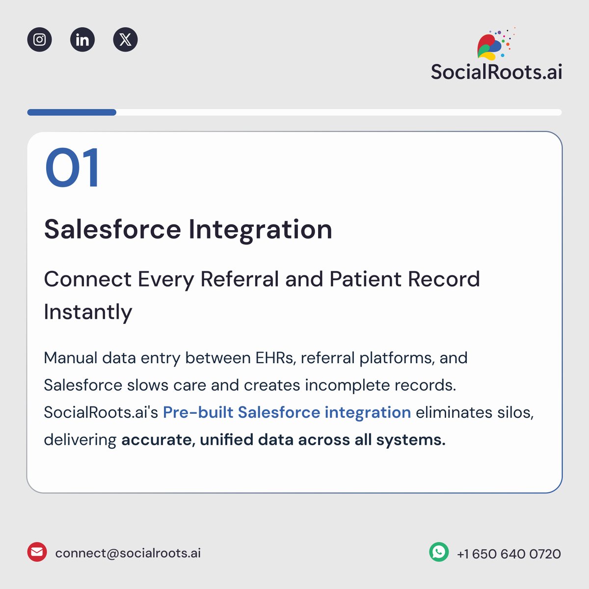 socialroots_ai's tweet image. Unify patient, referral, and care data with SocialRoots.ai's pre-built Salesforce Integration—no custom dev needed. Enable real-time sync, EHR interoperability, and faster, accurate care.
#SalesforceIntegration #SocialRootsAI #HealthcareDataIntegration #EHRIntegration