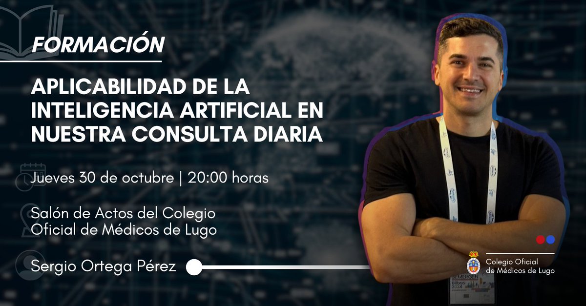 medicoslugo's tweet photo. 🗣️ Sergio Ortega, cofundador de WittyDoctor, presentará su asistente de IA aplicado a la medicina el 30 de octubre en el Salón de Actos del Colegio.

🤖 La IA ofrece grandes ventajas a nivel de optimización de tiempos y precisión en el diagnóstico.

¡No te la pierdas! https://t.co/rAiJ5PaE0H