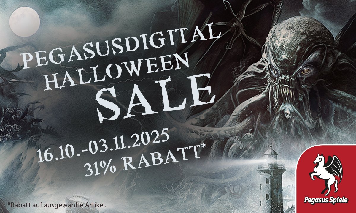 Gestern startete der Halloween-Sale auf pegasusdigital.de! Bis zum 03.11. erhaltet ihr 31% Rabatt auf ausgewählte Horror-Rollenspiel-PDFs. Sichert euch eure CTHULHU &amp; CANDELA OBSCURA Highlights und bereitet euch auf einen gruseligen Halloween-Abend vor.