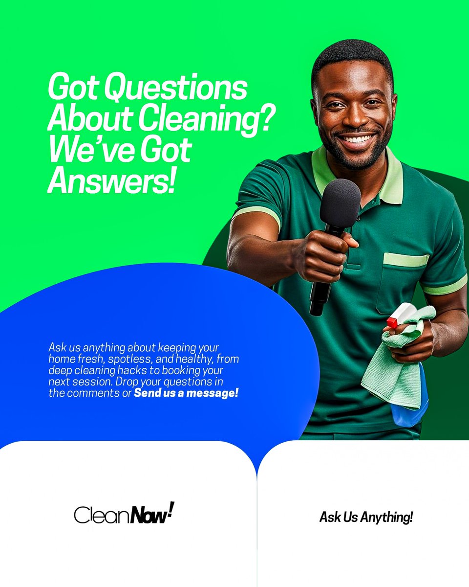 cleannow_space's tweet photo. ❓ Got questions about cleaning your home? We’ve got answers!
#CleanNow #HealthyHome #SpotlessLiving #HomeCare #AskUsAnything #FreshSpace #CleanTips https://t.co/URQ03JTtgE