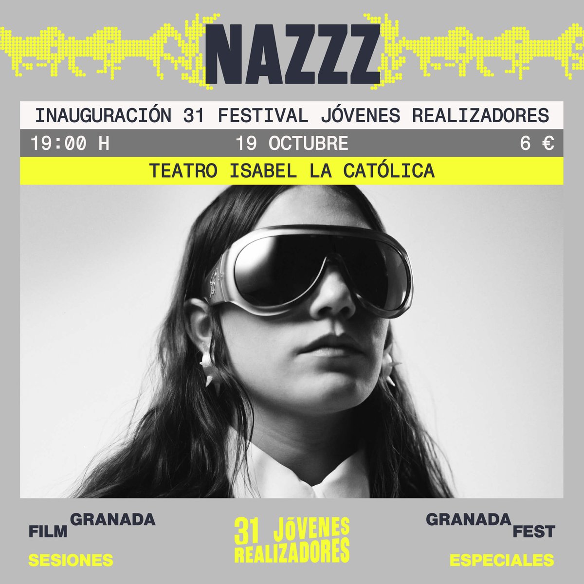 Este domingo 19 se inaugura la 31 edicion del #FestivalJóvenesRealizadoresdeGranada con invitados de honor como los ganadores del Goya Isaki Lacuesta y Belén Funes y la cineasta alemana Helena Wittman. Actuación #NAZZZ campaign-index.com/view.php?J=689… <a href="/GranadaFilmFest/">Festival Jóvenes Realizadores</a>