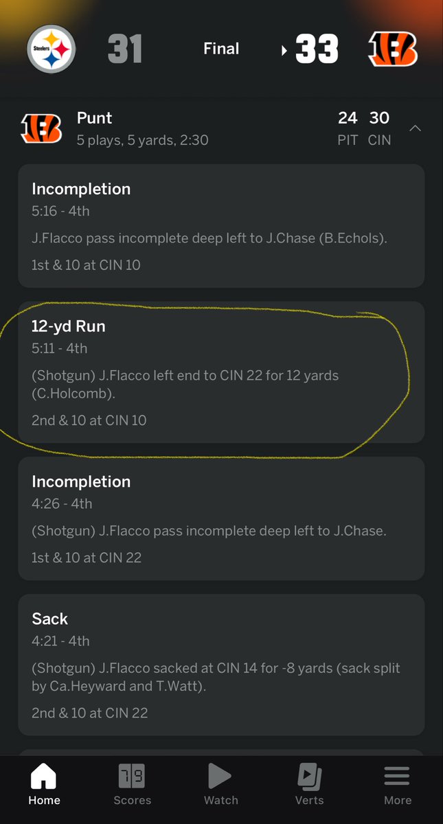 VkPaints's tweet photo. @DK_Assist my bet was settled then reversed. Flacco ran for 12 yards in the 4th quarter. Please fix this https://t.co/CECqvMuxfz