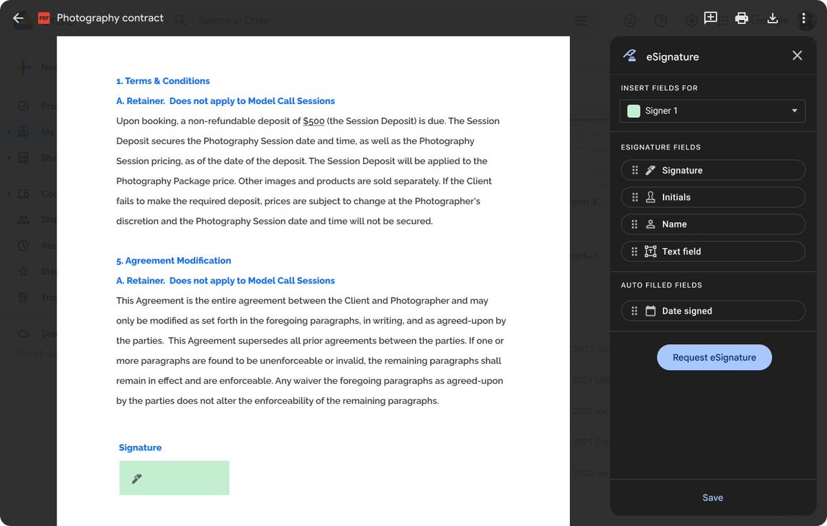 GeckoTechnology's tweet image. Need to have a document digitally ✍️ signed? Use eSignature in #GoogleDocs or #GoogleDrive to request a signature for a 📄 document or PDF.

eSignature will send an ✉️ email containing a 🔗 link to a PDF version of the document to be signed.

Learn how: support.google.com/docs/answer/12…