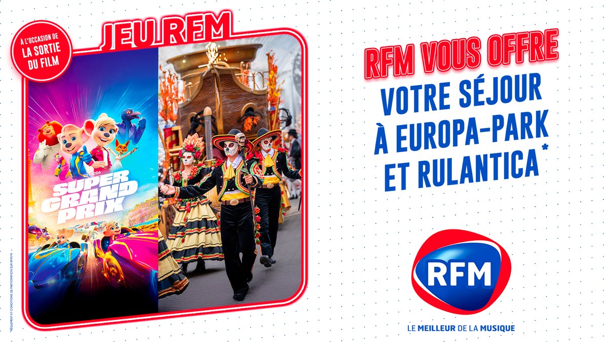 RFMFrance's tweet image. [#Jeu] 🎬 À l’occasion de la sortie du film SUPER GRAND PRIX au cinéma, #RFM vous gâte : GAGNEZ votre séjour à @EuropaParkFR &amp;amp; Rulantica, qui célèbre Halloween comme jamais 🎃 + des places de cinéma pour découvrir le film ! 🚗

🎯 À vous de JOUER 👉  ow.ly/rbre50XcYrk
