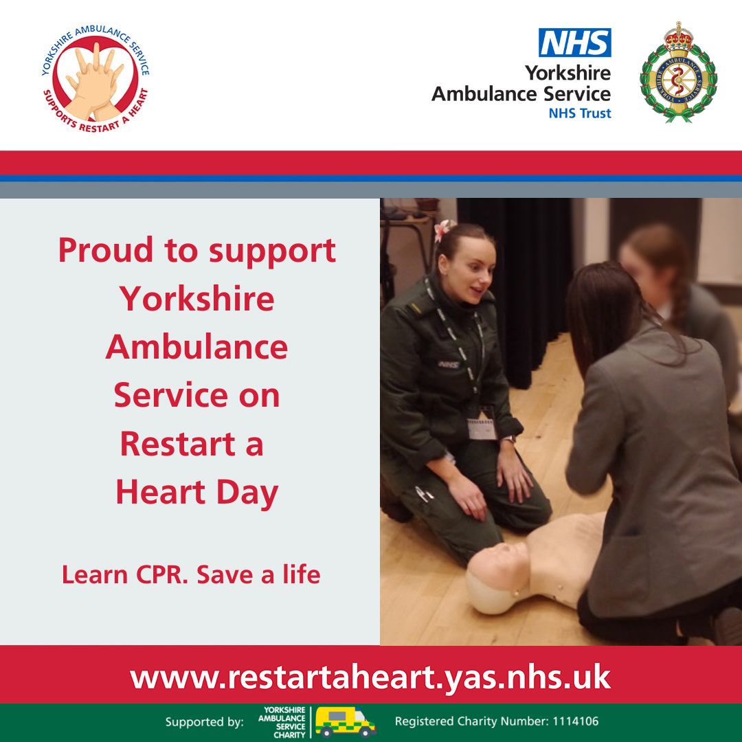 Year 9 students were proud to support Yorkshire Ambulance Service on Restart a Heart Day yesterday.  Well done to our students who are all trained in CPR
#restartaheart