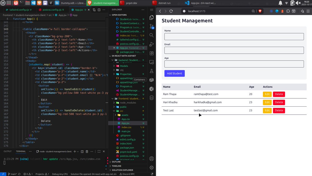 virtualabishek's tweet image. #LearningUtsav2025 #FestivalOfLearning #LUD19 Today, i have gone through integration of React and ASP.NET Core Web API. I also made a REST API Calls from React to Core.
Update: github.com/virtualabishek…
