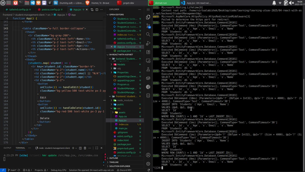 virtualabishek's tweet image. #LearningUtsav2025 #FestivalOfLearning #LUD19 Today, i have gone through integration of React and ASP.NET Core Web API. I also made a REST API Calls from React to Core.
Update: github.com/virtualabishek…