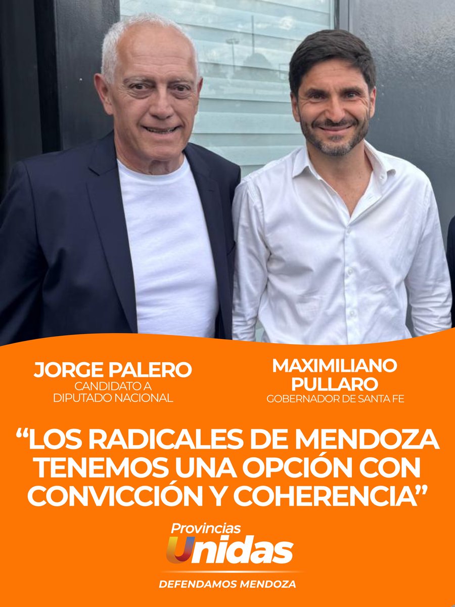 palerojorge's tweet photo. Los radicales en Mendoza tenemos una opción con convicción y coherencia🤝

🗳️Este 26 de octubre ELEGÍ PROVINCIAS UNIDAS! 🍊 https://t.co/sm9jDJVNPl