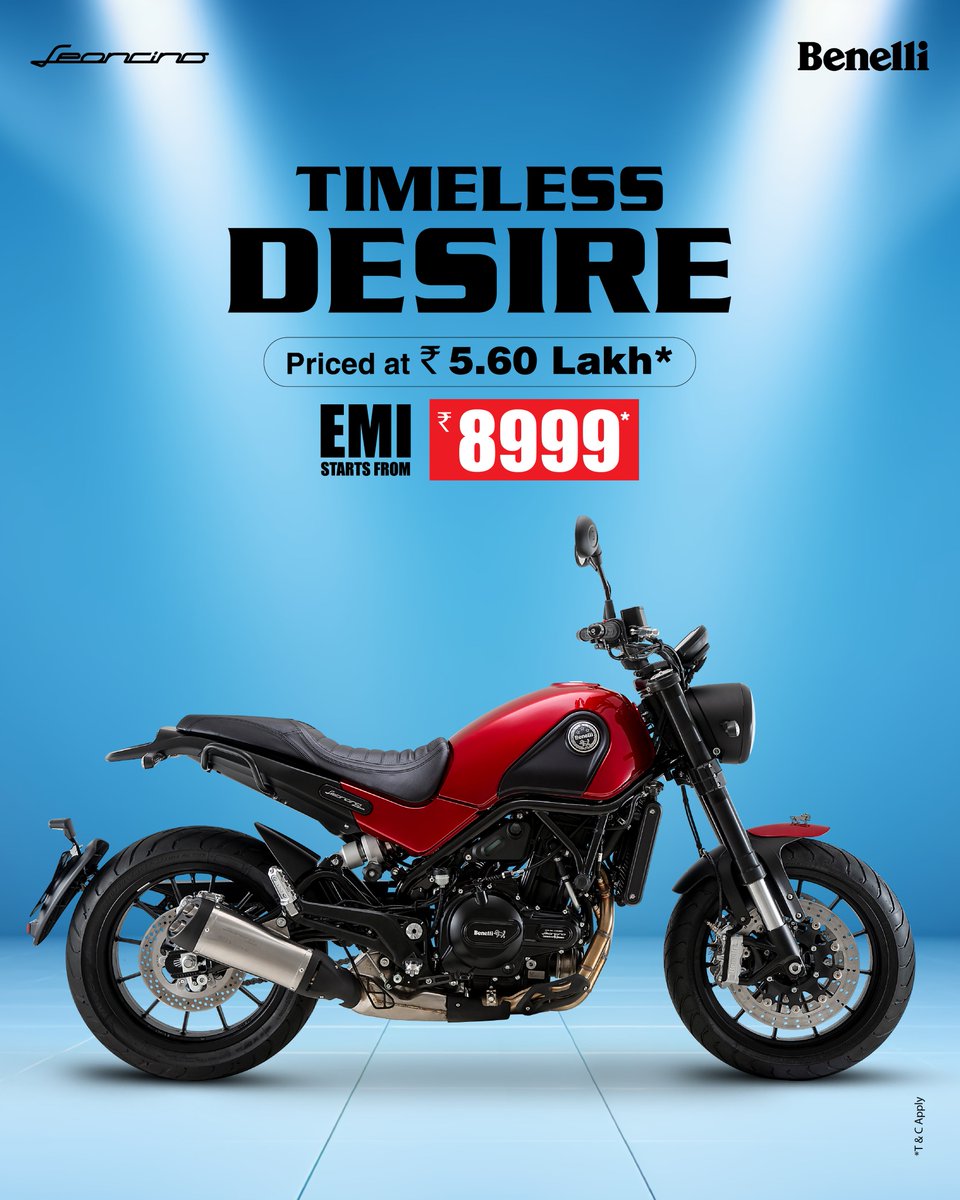 The Benelli Leoncino 500 roars with powerful performance, refined design, and dynamic handling for thrilling rides every time.
✔ Priced at ₹ 5.60 Lakh*
✔ EMI starts from ₹ 8999/-
✔ Book yours at ₹ 10,000/-
For more details, Visit – india.benelli.com 
T&amp;C Apply*