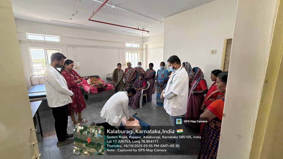 SunilMamdy's tweet photo. @mrmcglb celebrating CPR Awareness Week from 13th - 17th October, 2025. CPR Awareness conducted for patients' attenders &amp; students at Skill LAB at MRMC &amp; Basaveshwar Hospital
@mrmcglb
, #cpr4life, https://t.co/3qvX1Fthpd