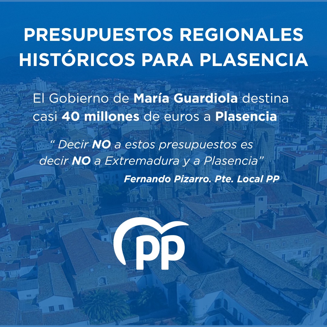 “Decir no a estos presupuestos es decir no al desarrollo de Extremadura y de Plasencia”.

✅ Estos presupuestos recogen demandas históricas de la ciudad.
🤝 Apostamos por el crecimiento, la inversión y el futuro.