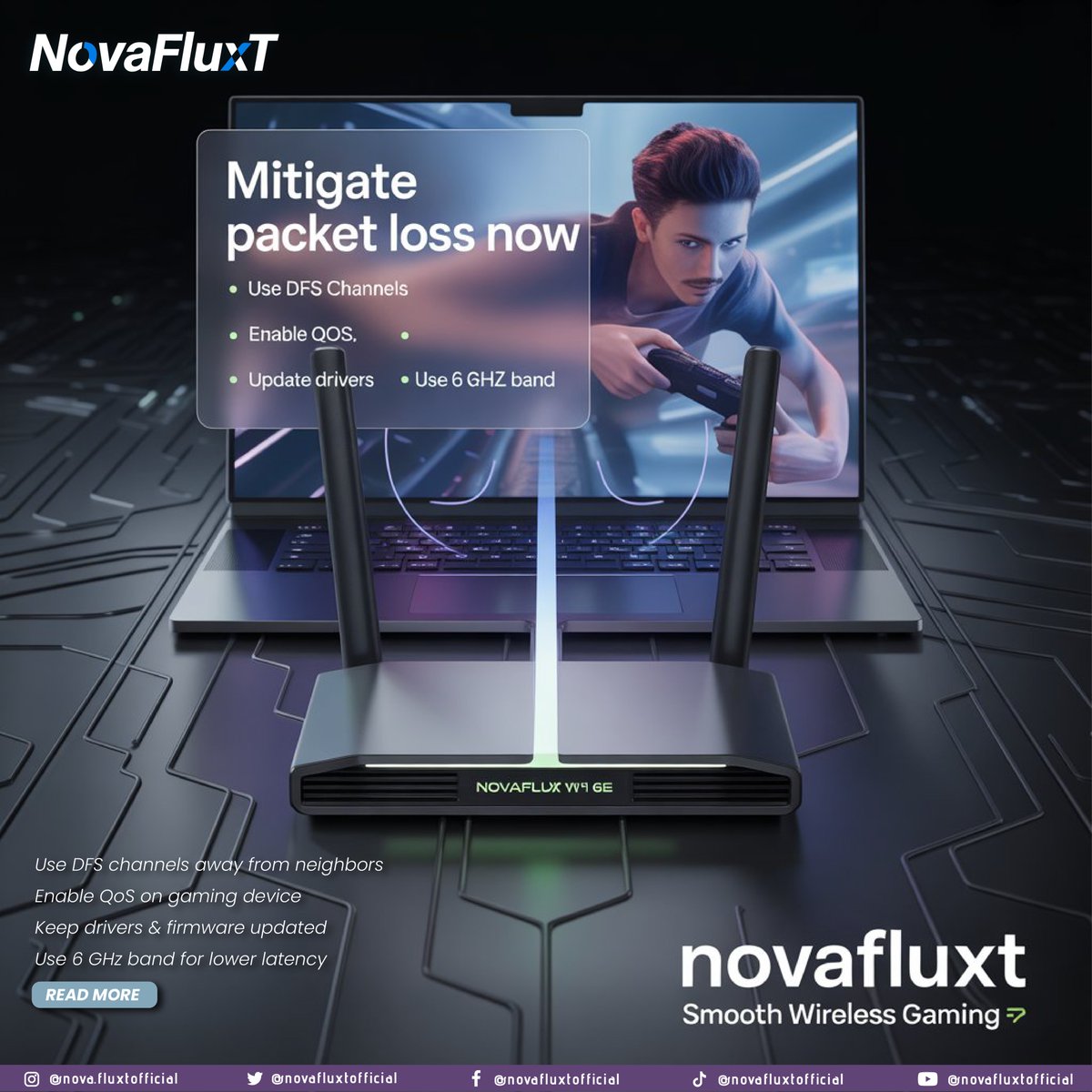 Novafluxt's tweet image. Gaming over Wi‑Fi 6E? Reduce packet loss with:

• Clean / non‑DFS channels
• QoS / device prioritization
• Latest firmware &amp;amp; drivers
• Connect via the 6 GHz band
📶 NovaFluxT – Smooth wireless gaming
#WiFi6E #Gaming #NetworkTips #LagFix #NovaFluxT