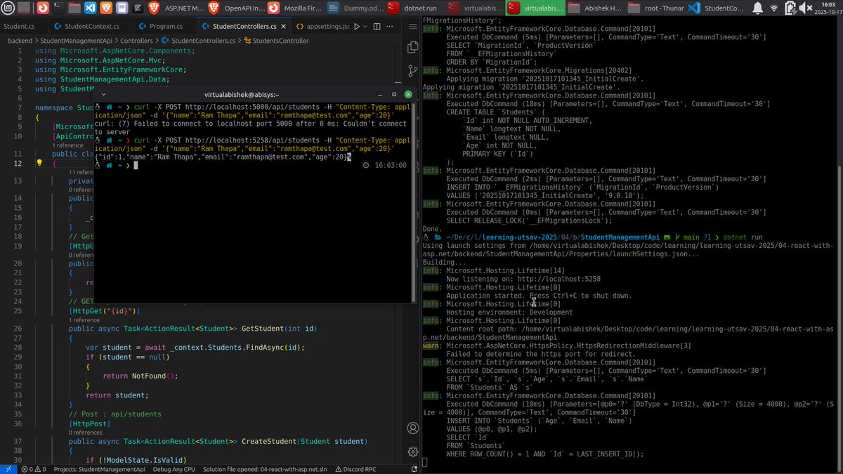 virtualabishek's tweet image. #LearningUtsav2025 #FestivalOfLearning #LUD19 Today, i have gone through integration of React and ASP.NET Core Web API. I also made a REST API Calls from React to Core.
Update: github.com/virtualabishek…