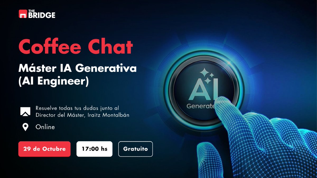 Coffee Chat: Máster en IA Generativa (AI Engineer) ☕
29 de octubre · 17:00 · online y gratuito 🗓️
Del prototipo a producción con Iraitz Montalbán: habilidades clave, creación y despliegue, casos en la nube y Q&amp;A. 🚀
+info 👉 linkedin.com/feed/update/ur…