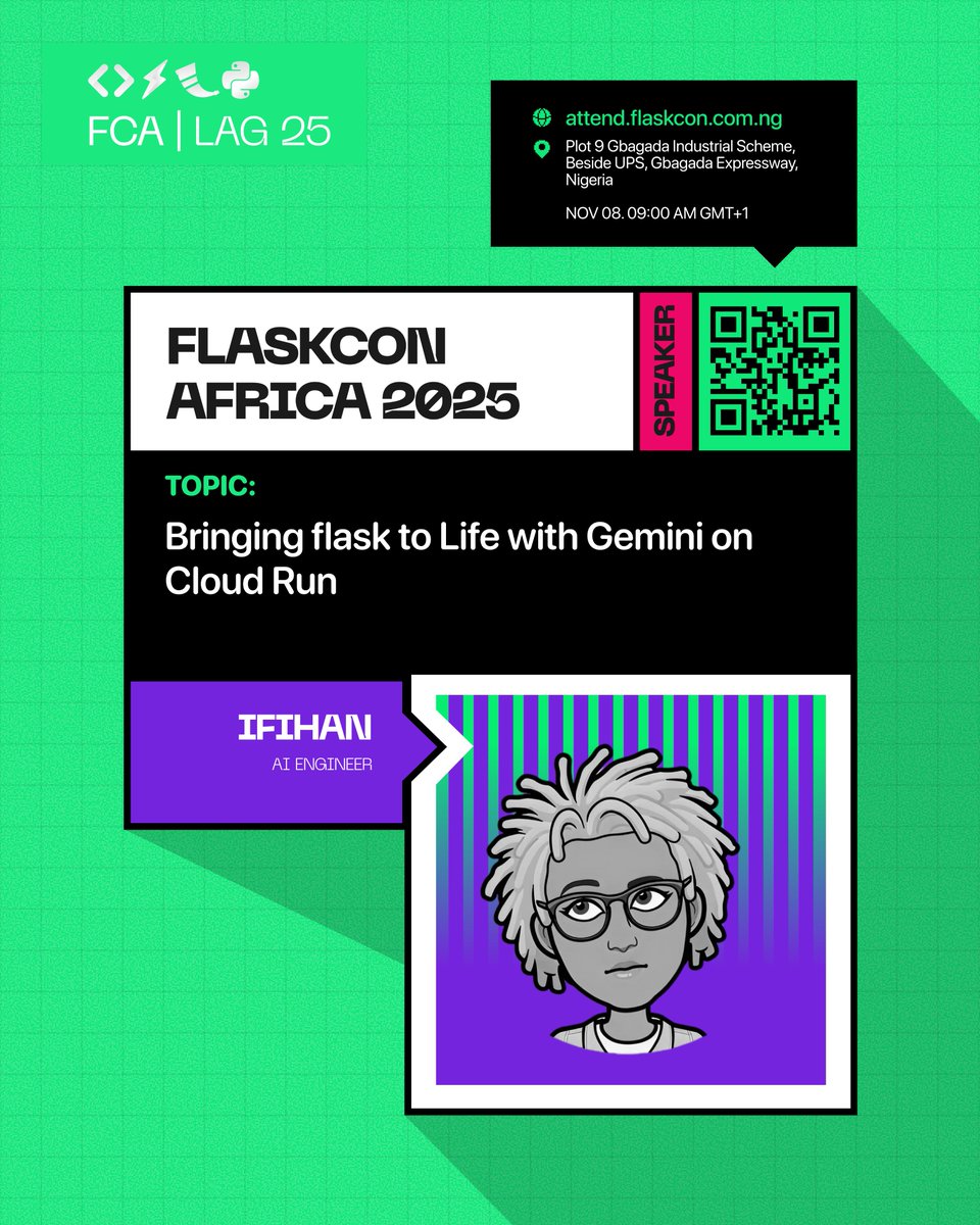 FlaskconAfrica's tweet image. SPEAKER ALERT! ☁️🤖 Get ready for an in-depth session with @Ifihan_ , AI Engineer!

He&apos;ll be showing us how to scale Flask apps and integrate powerful AI with: &quot;Bringing Flask to Life with Gemini on Cloud Run.&quot;

#flask #fca2025 #flaskcon #flaskconafrica #python