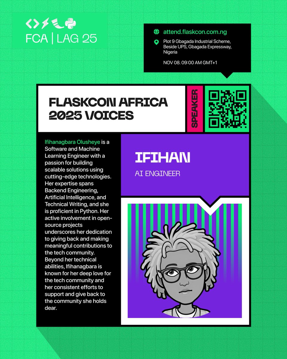 FlaskconAfrica's tweet image. SPEAKER ALERT! ☁️🤖 Get ready for an in-depth session with @Ifihan_ , AI Engineer!

He&apos;ll be showing us how to scale Flask apps and integrate powerful AI with: &quot;Bringing Flask to Life with Gemini on Cloud Run.&quot;

#flask #fca2025 #flaskcon #flaskconafrica #python
