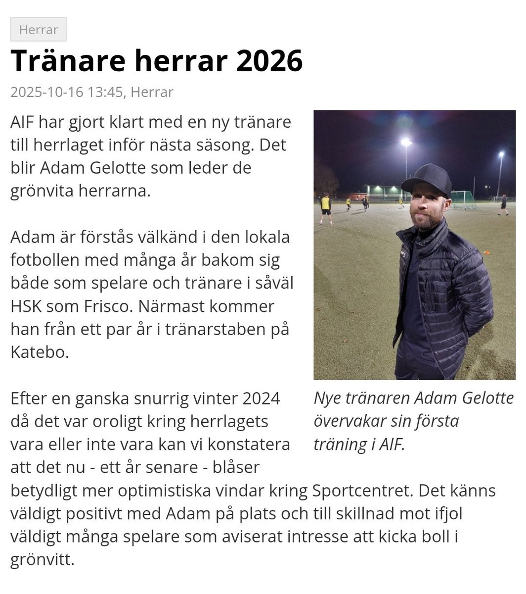 Adam Gelotte ny tränare för herrarna. ✅️⚽️