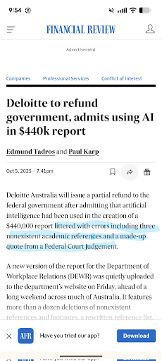 tamoharainv's tweet image. More #artificial, less #intelligent!

#Deloitte Australia used #AI in writing a paid report without citing the same. The bits written by #AI were in fact fictitious with made up sources cited.

Source: Financial Review

#HarPiliChizSonaNahiHoti
#AI
#SnapshotsThatWow!