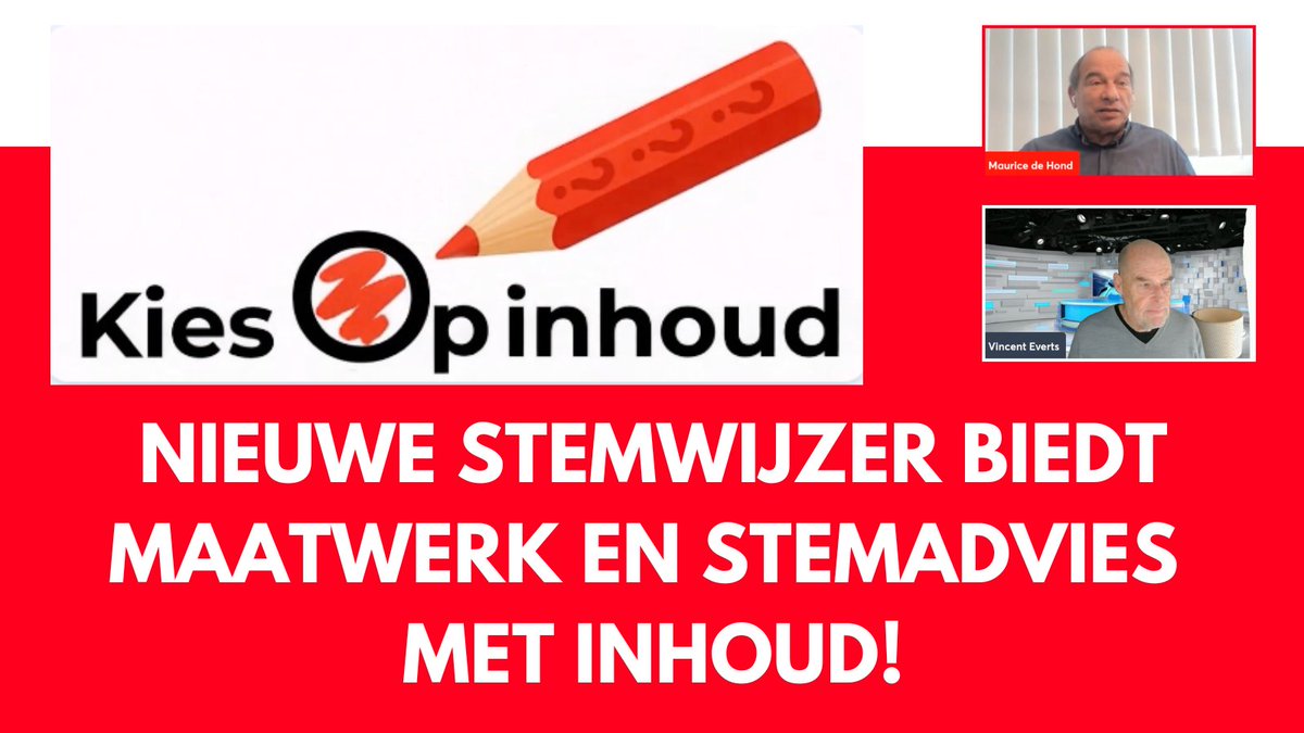 Uniek! Geen 30 standaardvragen, maar vele duizenden vragenlijsten zodat je bij kiesopinhoud.nl echt een persoonlijk stemadvies krijgt. Zonder sturing, zonder subsidie gebouwd.

Kijk de uitlegvideo van <a href="/mauricedehond/">Maurice de Hond</a> en <a href="/vincente/">Vincent Everts</a>  hier: 
youtube.com/watch?v=I76oS5…