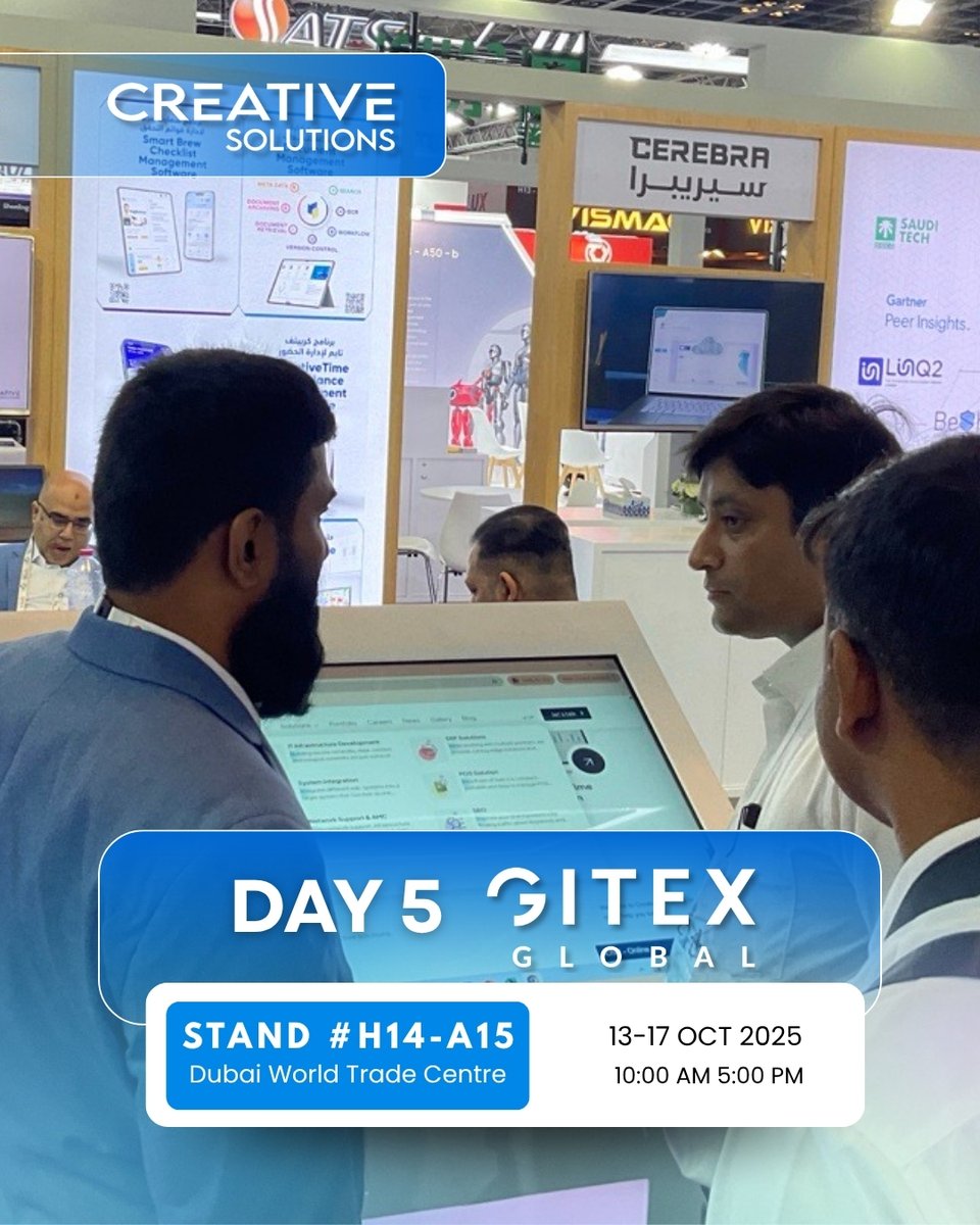 Creative_sols's tweet image. 🚨 It’s the FINAL DAY of #GITEX2025!
The energy is high, the tech is hot, and we’re making BIG things happen at the Creative Solutions stand! 🔥

#GITEX #SaudiTech #صناعة_سعودية #جايتكس #دبي #الرياض #جدة #الابتكار #المعرض #التجارة #الحدث #صنع_في_السعودية  #تكنولوجيا #الإمارات