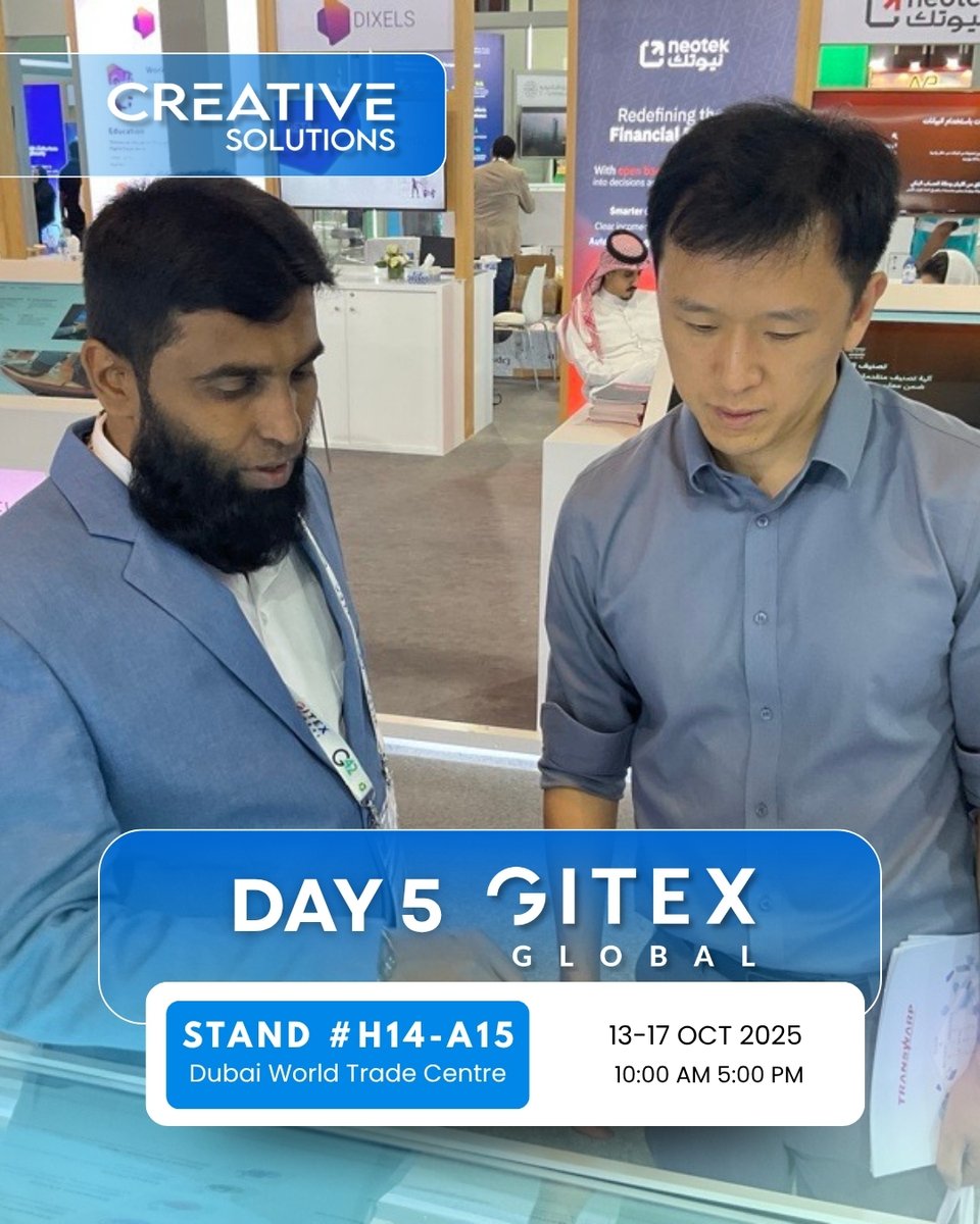 Creative_sols's tweet image. 🚨 It’s the FINAL DAY of #GITEX2025!
The energy is high, the tech is hot, and we’re making BIG things happen at the Creative Solutions stand! 🔥

#GITEX #SaudiTech #صناعة_سعودية #جايتكس #دبي #الرياض #جدة #الابتكار #المعرض #التجارة #الحدث #صنع_في_السعودية  #تكنولوجيا #الإمارات
