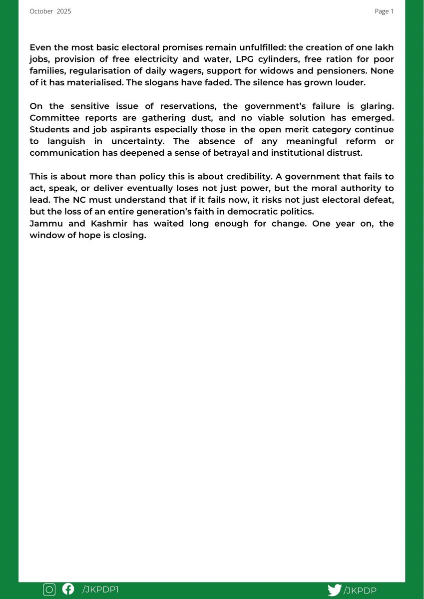 “During the campaign, the NC was vocal and forceful raising critical issues like the abrogation of Article 370, political detentions, property attachments, relentless raids, arbitrary sackings, bans on political entities, and the hollowing out of institutions in the name of