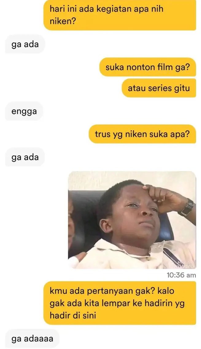 Txtdaridating's tweet photo. Minta saran pertanyaan yang jawabannya selain “ga ada” https://t.co/DZvOt9Zkz0