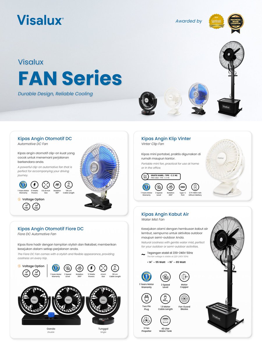 Visaluxindo's tweet image. Visalux Fan Series
berbagai pilihan kipas dengan performa pendinginan optimal untuk setiap kebutuhan.

Visalux — Selalu Unggul Dalam Kualitas
Leading Electrical &amp;amp; Lighting Brand in Indonesia

#Visalux
#FanSeries
#CoolingSolutions
#VisaluxElectrical
#SelaluUnggulDalamKualitas