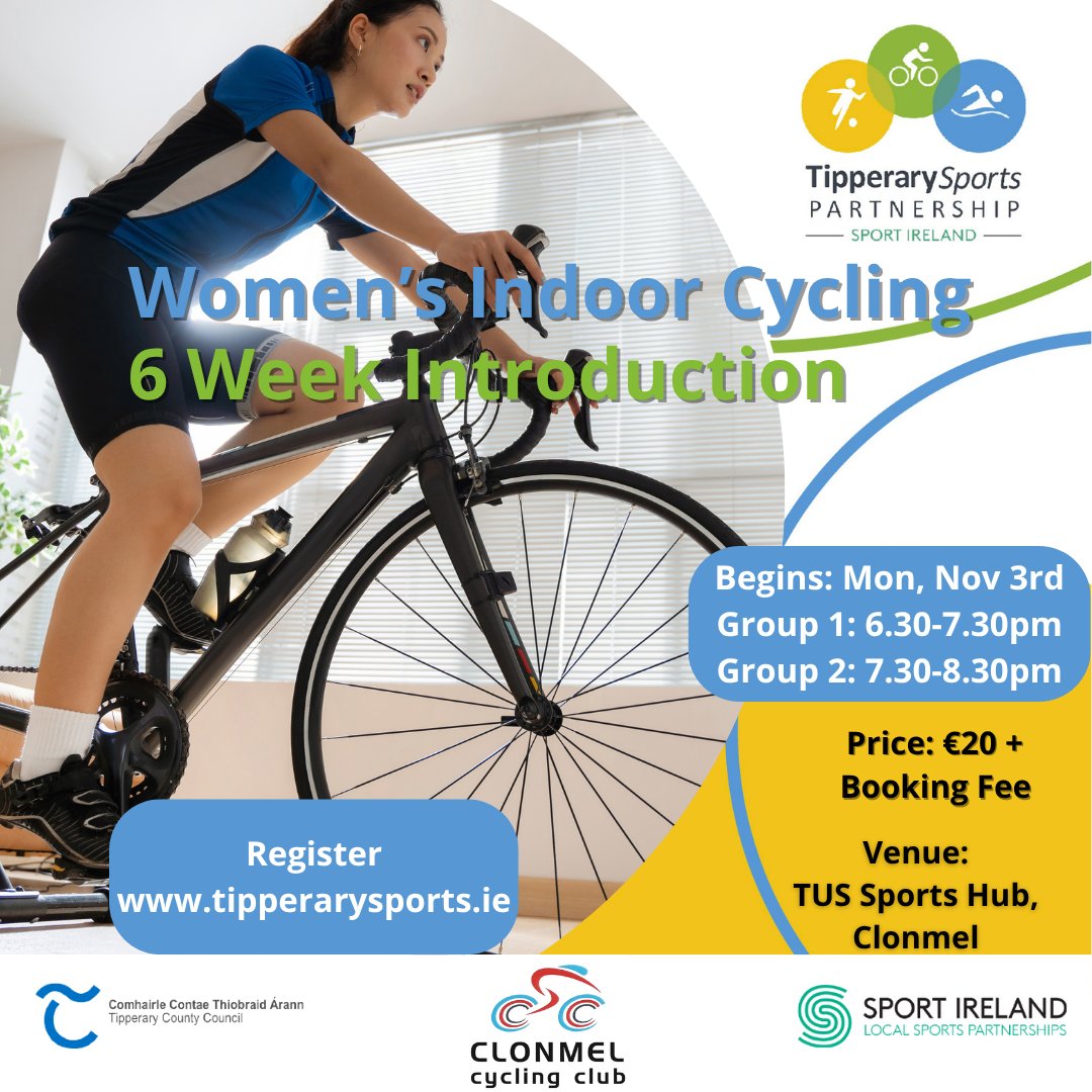 Ladies are you ready to try our 6 Week Introduction to Indoor Cycling Programme. We are delighted to partner with Clonmel Cycling Club to offer this exciting programme.

➡️➡️ bit.ly/4h4p05t

<a href="/sportireland/">Sport Ireland</a>  <a href="/TipperaryCoCo/">Tipperary County Council</a>  TipperaryLive.ie
#beactivetipperary