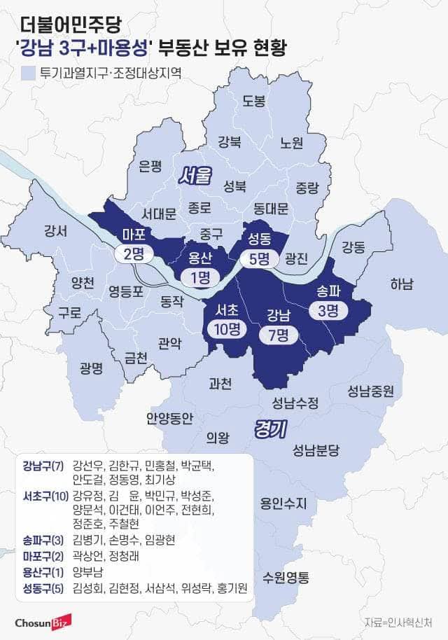 이재명정부 참모진들과 더불어민주당 수도권 부동산 보유상황.
부동산투기의 달인 이한주는 빠졌네ㅋㅋㅋ