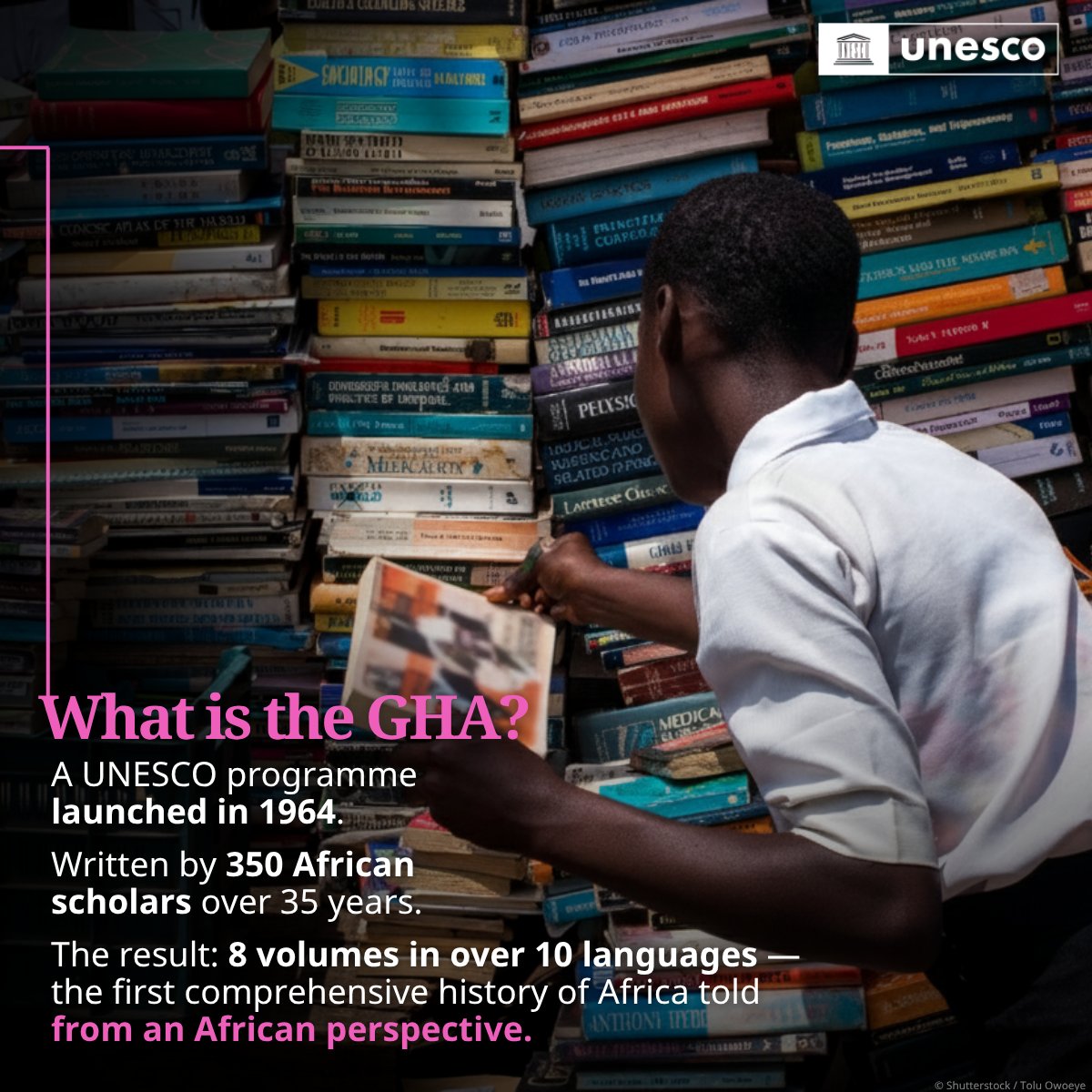 UNESCO's tweet photo. 🌍 Africa’s story, told by Africans.

@UNESCO’s General History of Africa (GHA) brings fresh perspectives on the continent and its diasporas. Three new volumes explore Africa’s past, present, and future — from classrooms to video games. Learn more: https://t.co/Ic8Bzgomlh